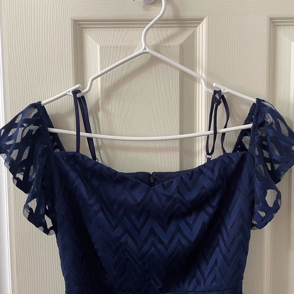 Of the shoulder long Navy Blue dress - Picture 2 of 4
